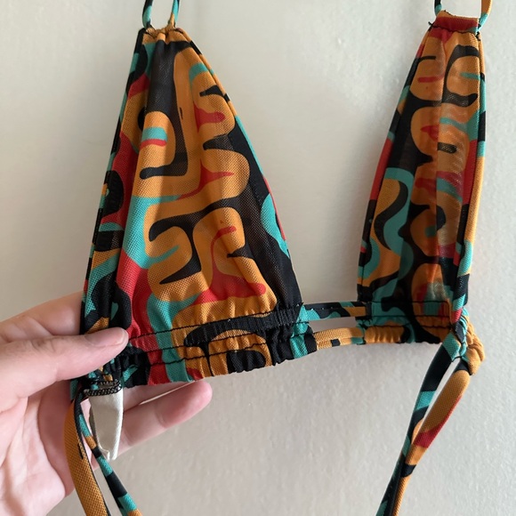 Gonza Orange/Teal 70s Double Strap Mesh Triangle Top size Small EUC - Picture 7 of 8
